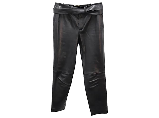 Pantalone Saint Laurent con Cintura in Pelle Nera Nero  ref.862236