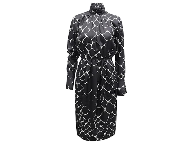 Marc Jacobs Robe mi-longue imprimée à col roulé en soie noire  ref.862239