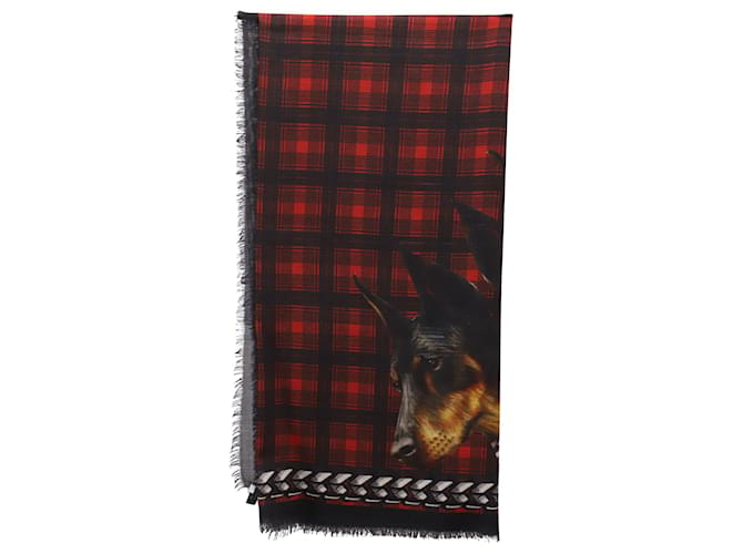 Scialle Givenchy Plaid Tartan Stampa Doberman in Lana Multicolor  ref.862259