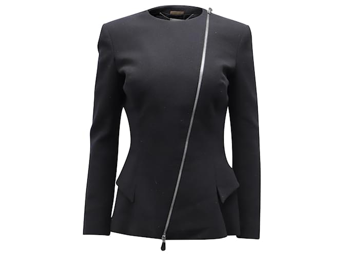 Alexander McQueen Asymmetric Zipper Jacket in Black Wool  ref.862263