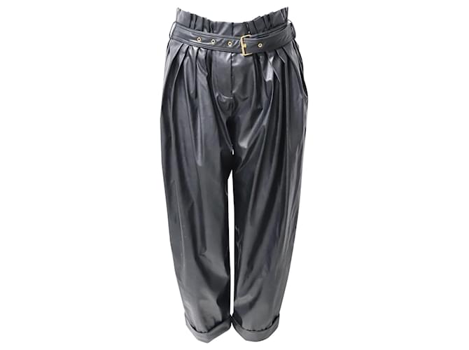 Pantalones con cintura paperbag en piel sintética negra de Balmain Negro Sintético Polipiel  ref.862270
