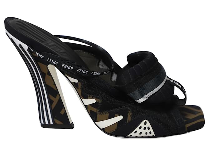 Fendi 70mm Ankle Strap Sandals in Black and White Synthetic   ref.862281