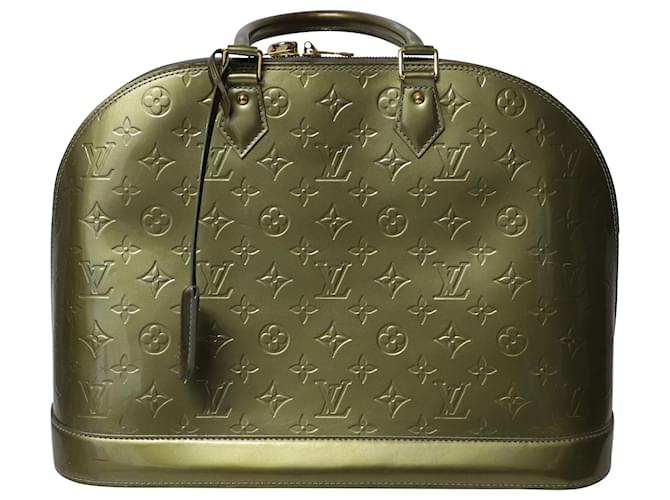 Louis Vuitton Alma MM Vernis Handbag in Green Patent Leather  ref.862292
