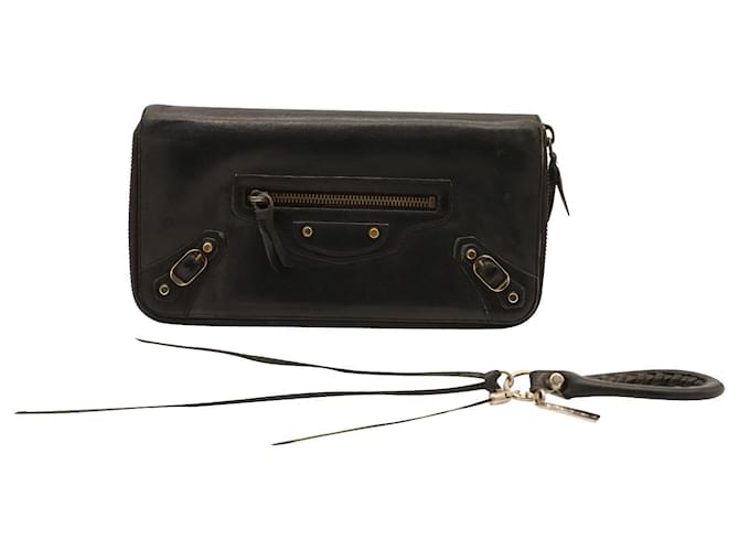 Balenciaga Companion Long Wallet mit Reißverschluss aus schwarzem Kalbsleder Leder Kalbähnliches Kalb  ref.862312
