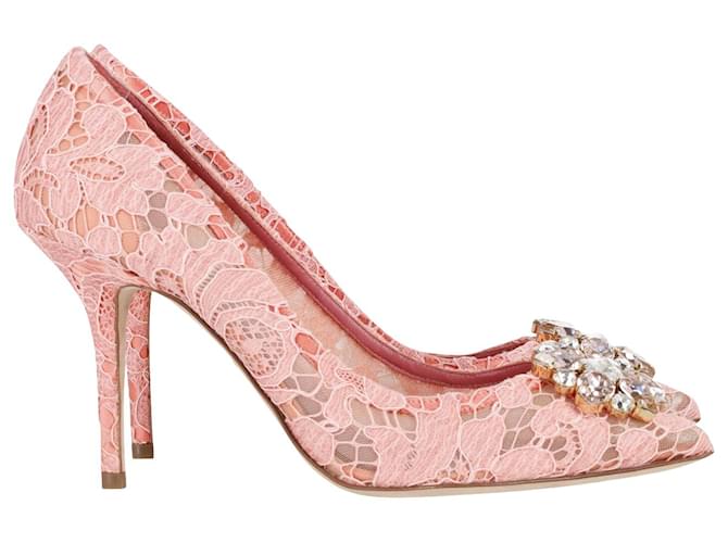 Dolce & Gabbana Bellucci Spitzenpumps aus rosa Baumwolle Pink  ref.862327
