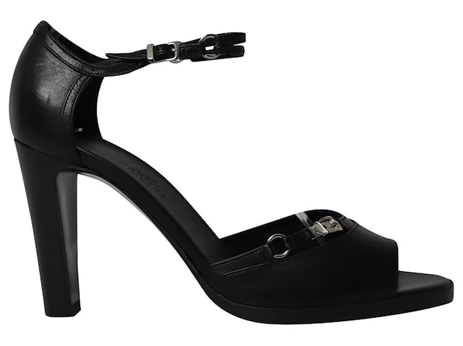 Hermès Hermes Ankle Strap High Heel Sandalen aus schwarzem Leder  ref.862334