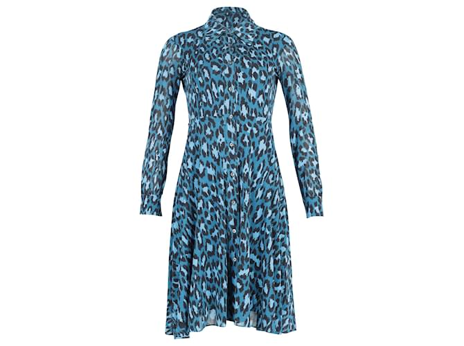 Diane Von Furstenberg Leopard Print Button Down Dress in Teal Viscose Green Cellulose fibre  ref.862346