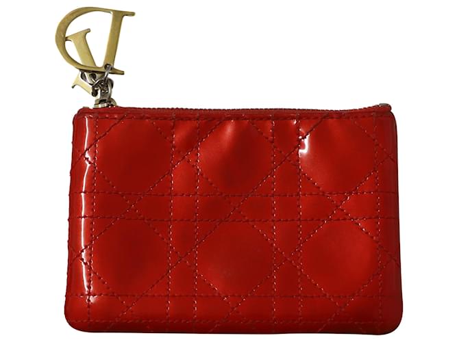 Dior Cannage Geldbörse aus rotem Lackleder  ref.862361