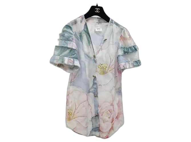 Blusa de algodón con volantes y estampado floral multicolor de Chanel  ref.862416