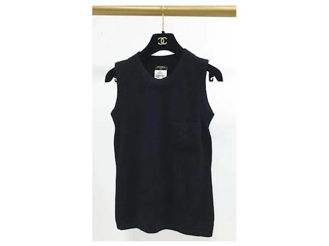 CHANEL CC logo Black Cashmere Top Sz.36  ref.862420