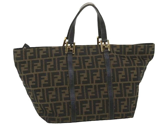 FENDI Zucca Canvas Hand Bag Black Brown Auth 38724  ref.862464