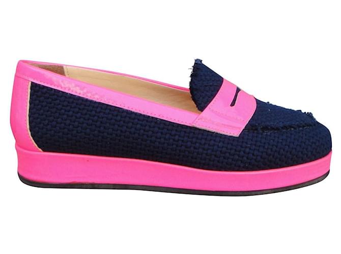 Autre Marque Mysuelly moccasins new condition p 37 Pink Navy blue Leather Straw  ref.862508