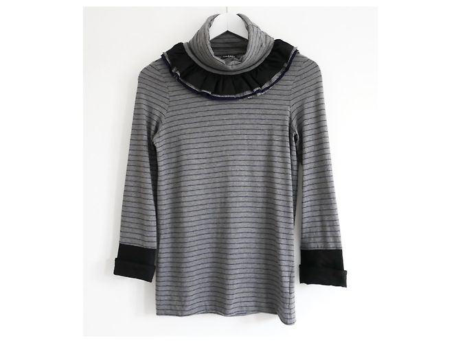 Chanel Vintage Fall 2008  Ruffle Neck Jersey Top Grey