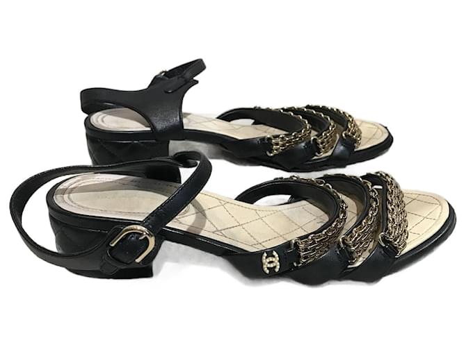 Slingback patent leather sandals Chanel Gold size 38.5 EU in