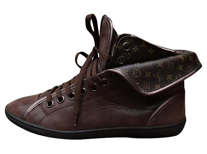 Louis Vuitton Sneakers Brown Leather Cloth  ref.862618