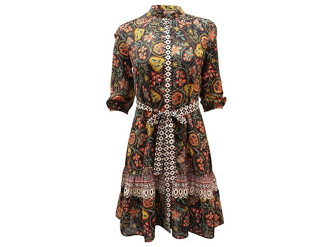 Autre Marque Saloni Tyra con Bordo Batik Abito in Seta Multicolor Multicolore
