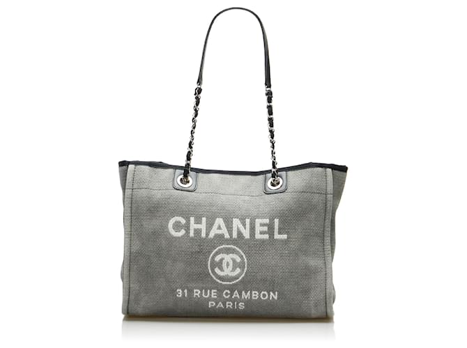 Chanel Gray Small Deauville Tote Bag Grey Cloth Cloth ref.863268