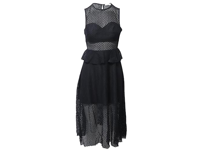 Sandro Mesh Cutout Sleeveless Midi Dress in Black Cotton  ref.863357