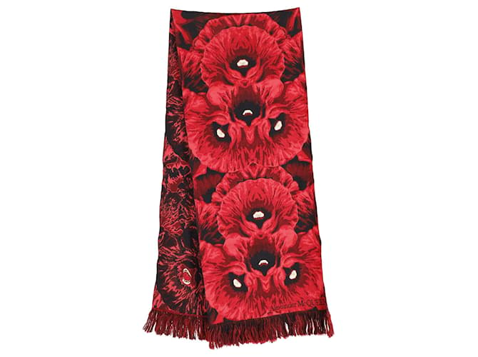 Bufanda de jacquard Poppy de Alexander McQueen en lana roja  ref.863369