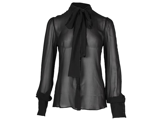 Dolce & Gabbana Transparentes Schleifenhemd aus schwarzer Seide  ref.863375