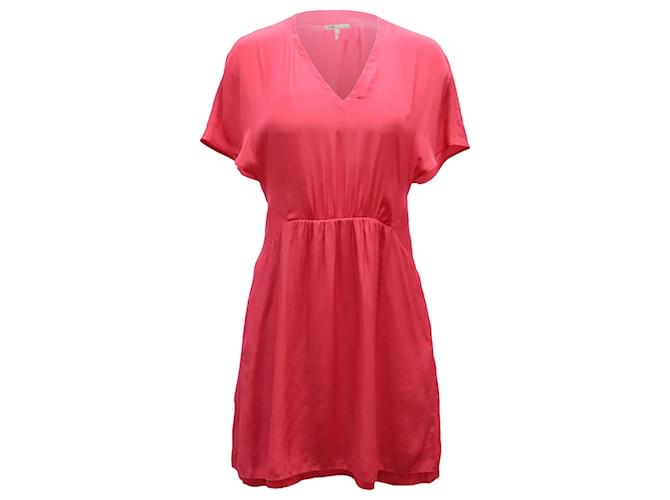 Maje V-neck Gathered Summer Dress in Fuchsia Pink Silk  ref.863376