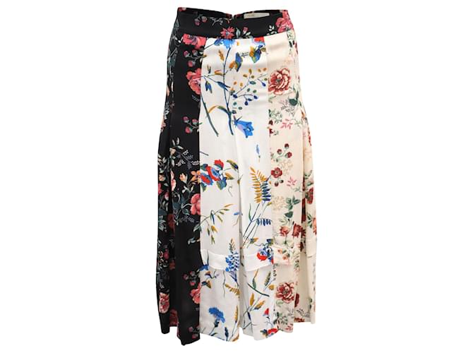 Maje Pleated Midi Skirt in Floral Print Silk  ref.863379