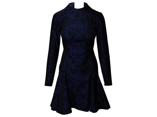 Stella Mc Cartney Stella McCartney Long Sleeve Floral Jacquard Dress in Blue Polyester  ref.863382