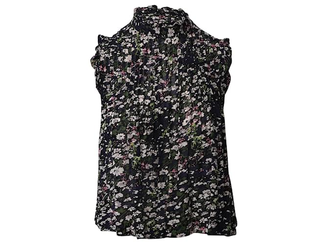 Ganni Pleated Sleeveless Blouse in Floral Print Viscose Cellulose fibre  ref.863407