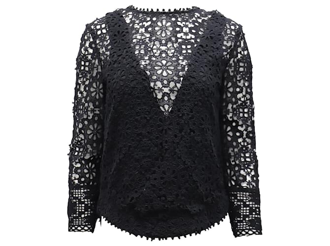 Roseanna Sea New York Crotchet Floral Top in Black Cotton   ref.863420