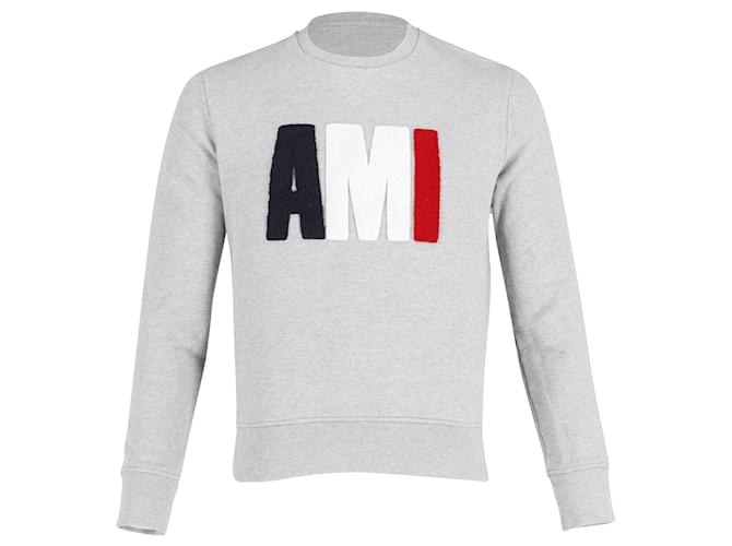 Felpa Logo Ami Paris in cotone grigio  ref.863421