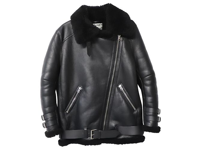 Acne Studios Jacke mit Lammfellbesatz aus schwarzem Lammleder
