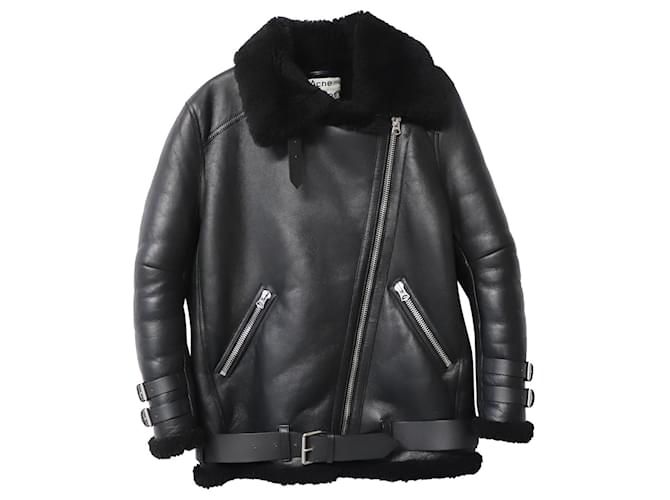 Acne Studios Shearling-trimmed Jacket in Black Lambskin Leather  ref.863430