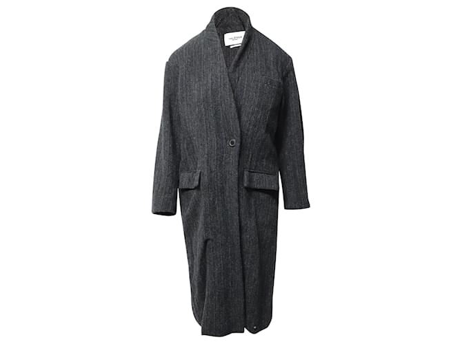 Isabel Marant Etoile 'Henlo' Langer Mantel aus schwarz bedruckter Wolle  ref.863434