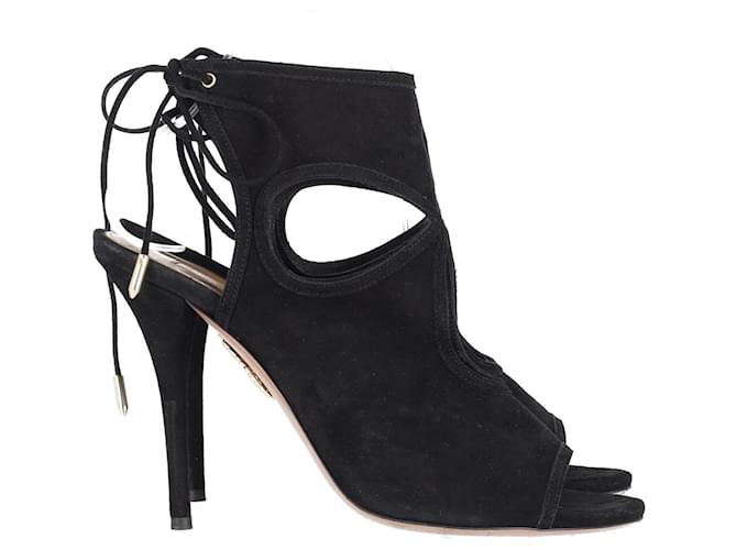 Aquazzura Sexy Thing 105 Cutout Sandals in Black Suede  ref.863435
