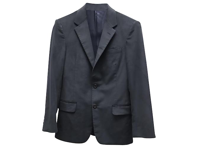 Veste Blazer Prada à Boutonnage Simple en Daim Bleu Foncé Suede  ref.863437