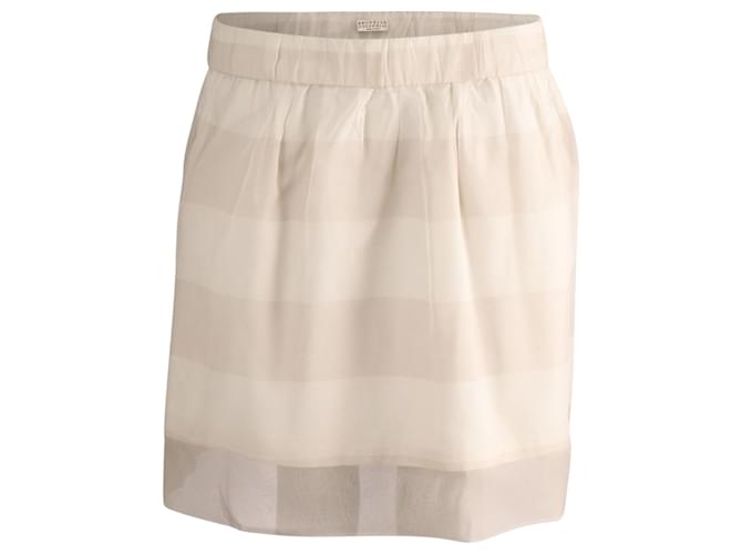 Brunello Cucinelli Striped Mini Skirt in Cream Cotton  White Silk  ref.863451
