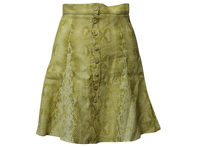 Autre Marque Emilia Wickstead Snakeskin Print Midi Flared Skirt in Yellow Print Linen  ref.863457