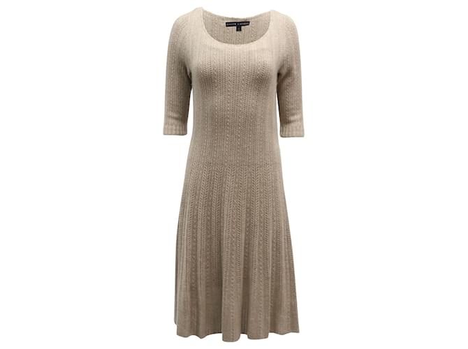 Ralph Lauren Cable Knit Dress in Beige Cashmere Wool  ref.863481