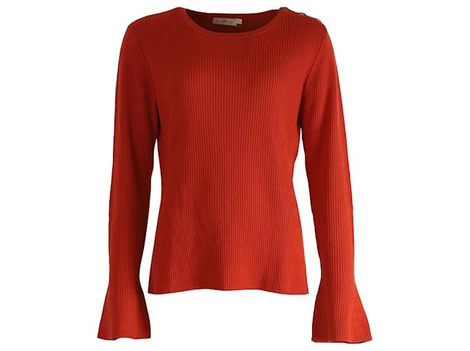 Suéter de malha canelada Tory Burch em lã laranja  ref.863484