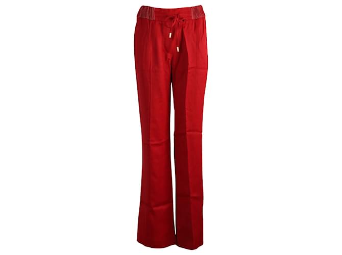 Dolce & Gabbana Pantalon Droit à Cordon en Viscose Rouge Fibre de cellulose  ref.863499