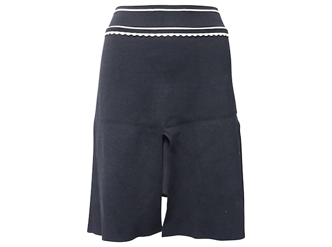 Sandro Paris Ribbed Knee Length Skirt in Black Polyester   ref.863519