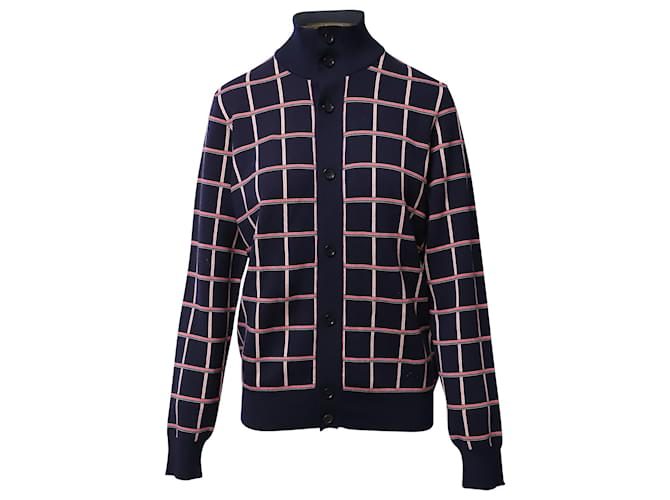 Louis Vuitton Jacquard Windowpane Check Cardigan in Navy Blue Wool Multiple colors  ref.863528