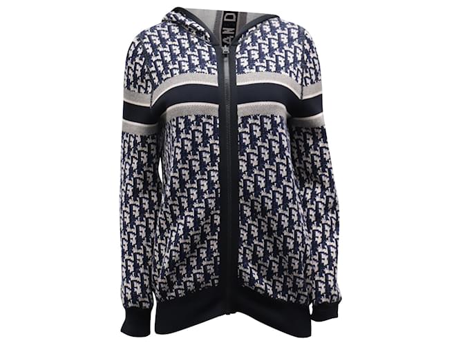 Cárdigan con capucha y motivo Dior Oblique en algodón azul  ref.863538