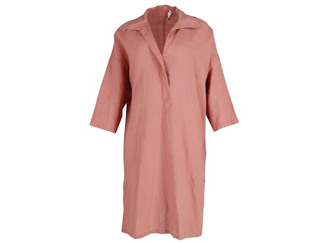 Max Mara Quarter-Sleeve Shirt Dress in Peach Linen Orange  ref.863541