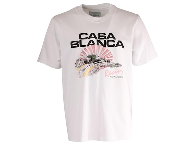 Autre Marque Casablanca Racing Shell Print Crew Neck T-shirt in White Cotton   ref.863543