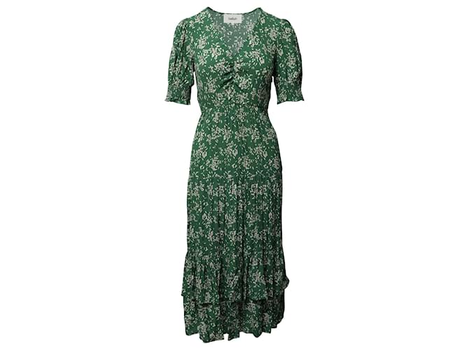 Vestido midi con estampado floral fruncido Vika de Ba&Sh en viscosa verde Fibra de celulosa  ref.863547