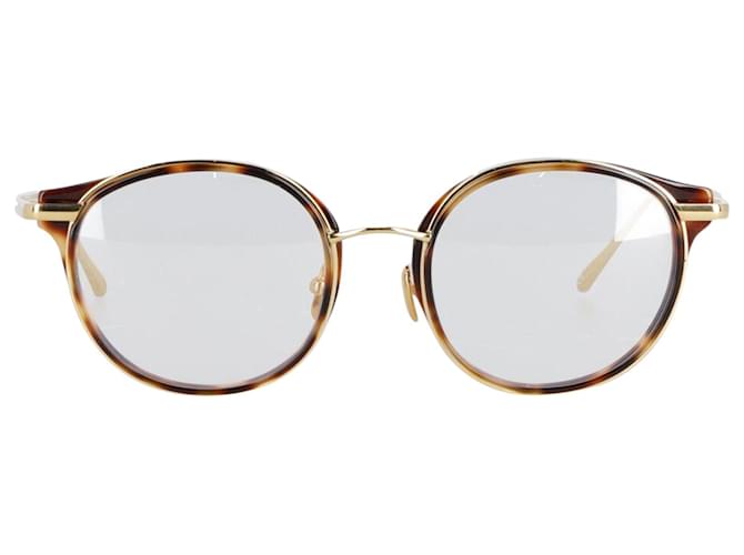 Linda Farrow Round Frame Tortoise Shell Sunglasses  Golden Metal  ref.863551
