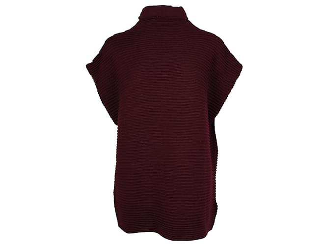 Victoria Beckham Sleeveless High Neck Sweater Top in Maroon Wool Brown Red  ref.863570