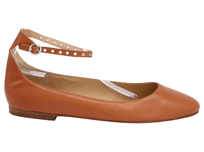 Polo Ralph Lauren Ankle Strap Ballerina Flats in Ochre Leather Brown Red  ref.863578