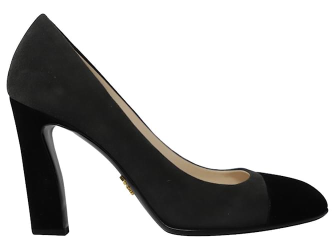 Zapatos de tacón con punta cuadrada en dos tonos de Prada en ante gris Suecia  ref.863581